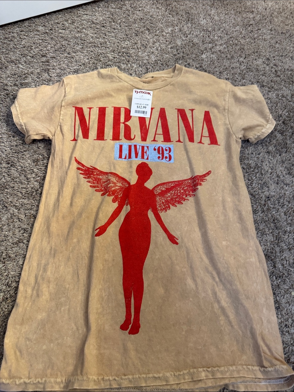 NIRVANA Womens Short Sleeve Tee in Tan with Red Graphic